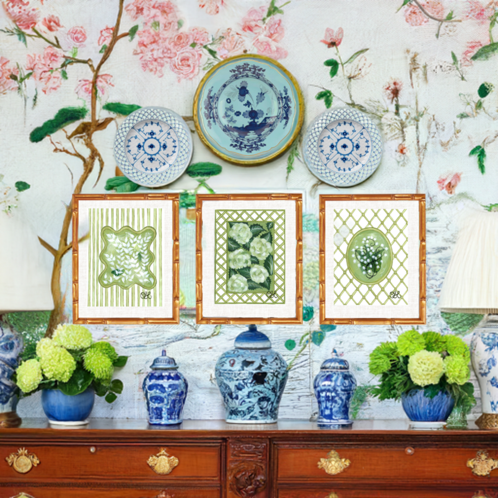 Hydrangea Trellis En Vert Art Print