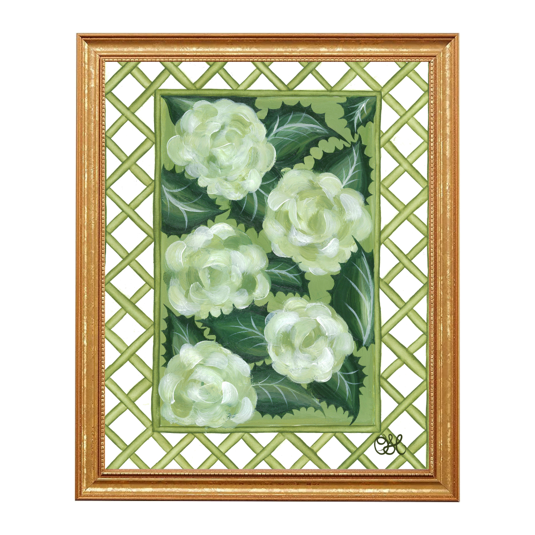 Hydrangea Trellis En Vert Art Print