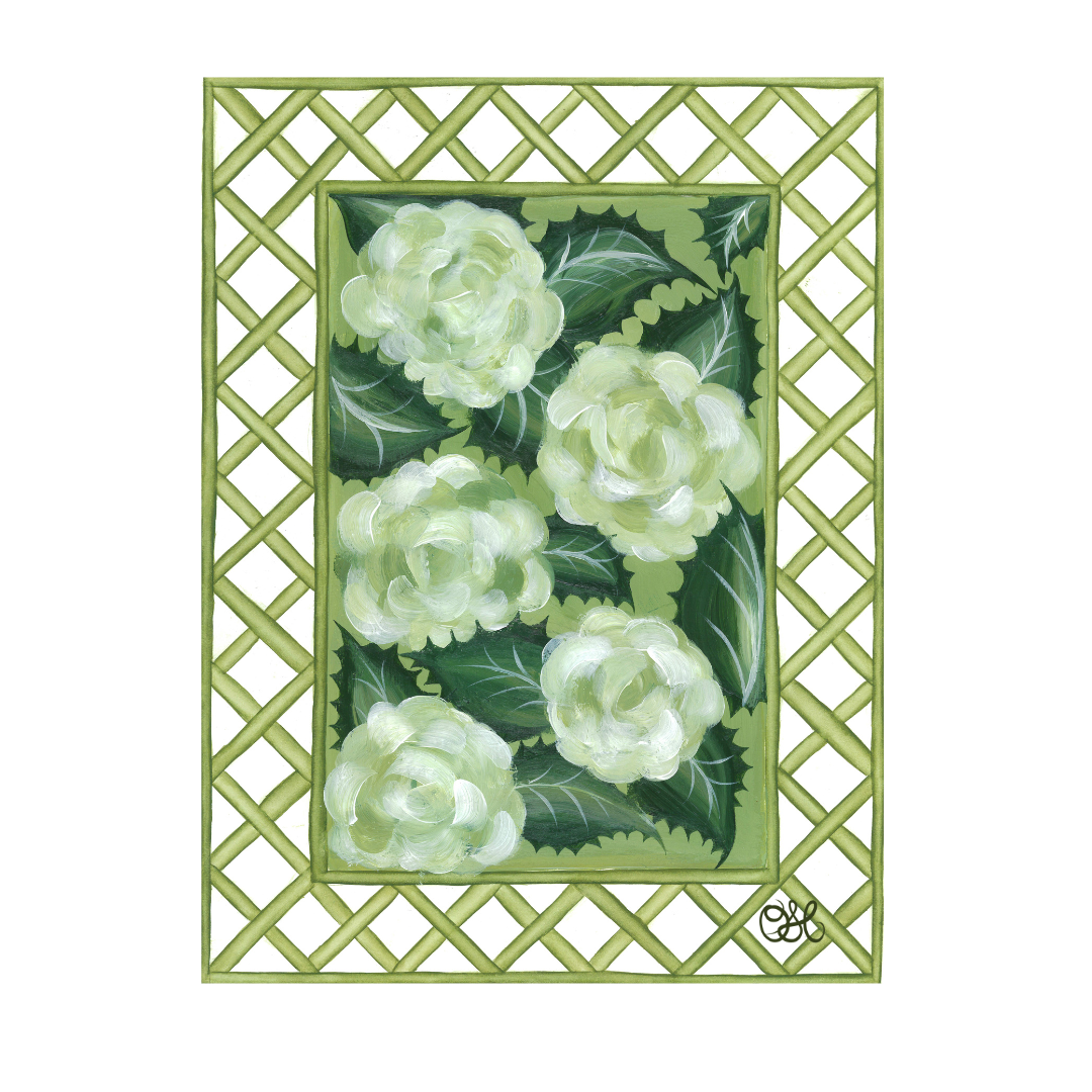 Hydrangea Trellis En Vert Art Print