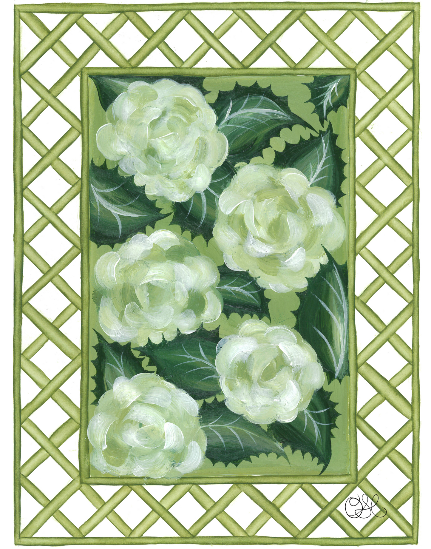 Original Hydrangea Trellis En Vert (11x14)