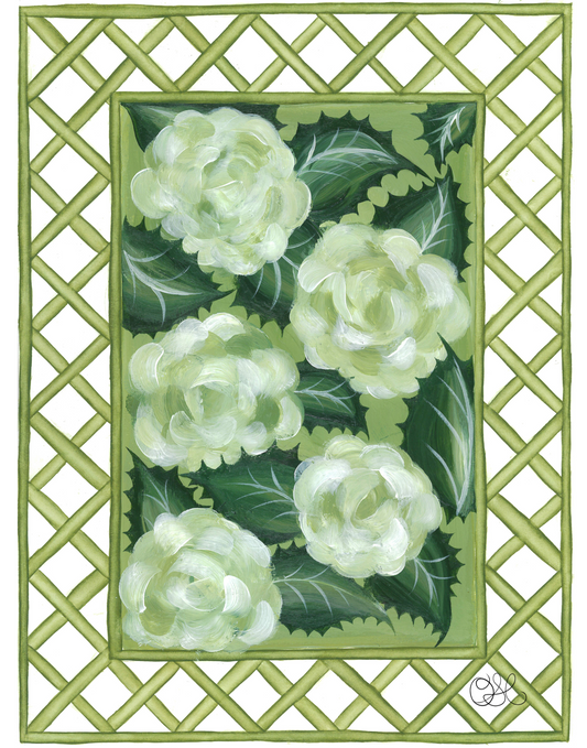Hydrangea Trellis En Vert Art Print