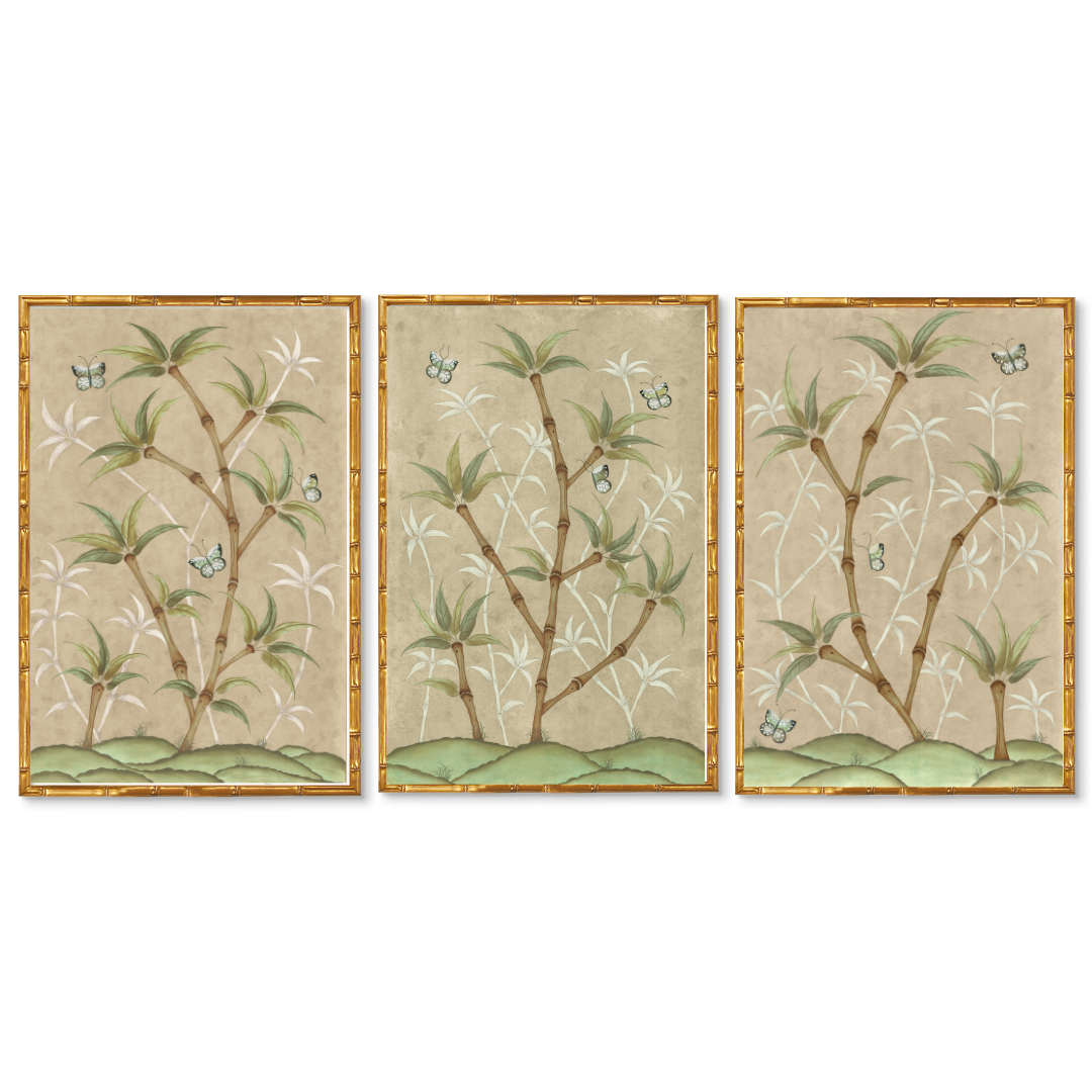Bamboo En Fleur Triptych | Chinoiserie Panel Print Trio