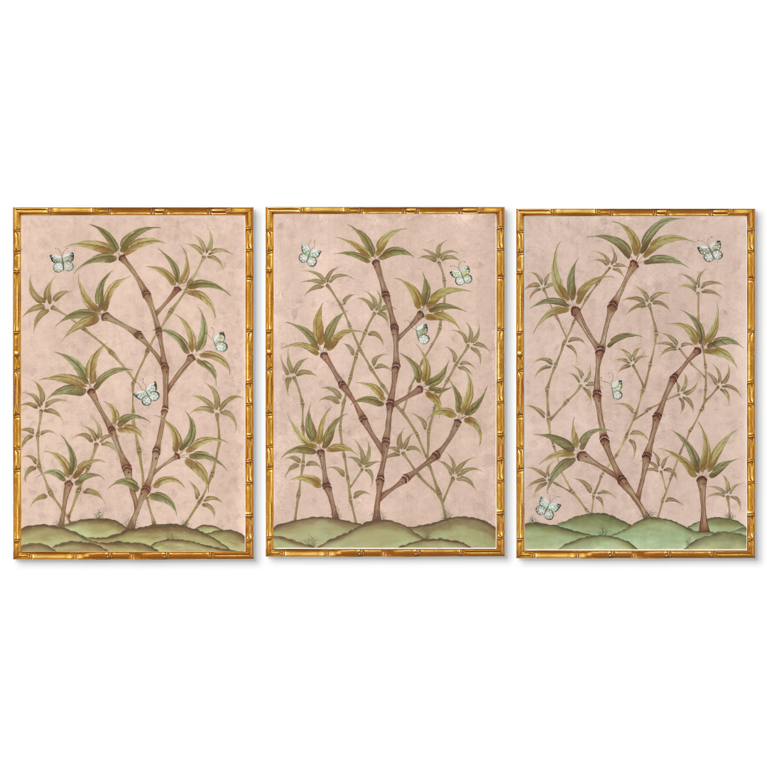 Bamboo En Fleur Triptych | Chinoiserie Panel Print Trio