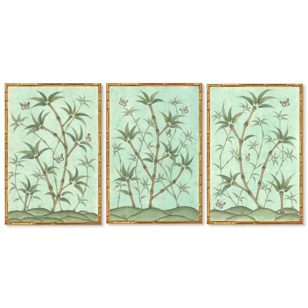 Bamboo En Fleur Triptych | Chinoiserie Panel Print Trio