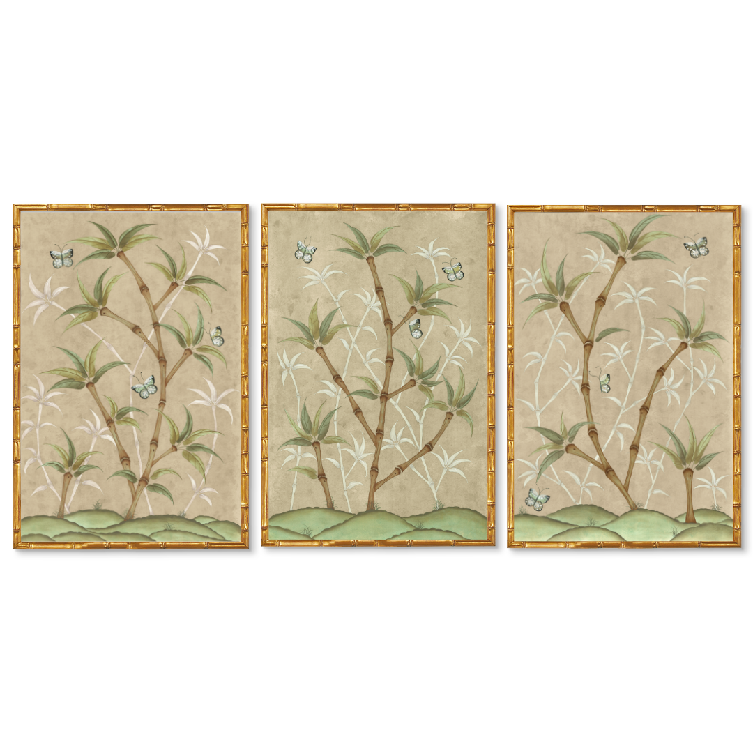 Bamboo En Fleur Triptych | Chinoiserie Panel Print Trio