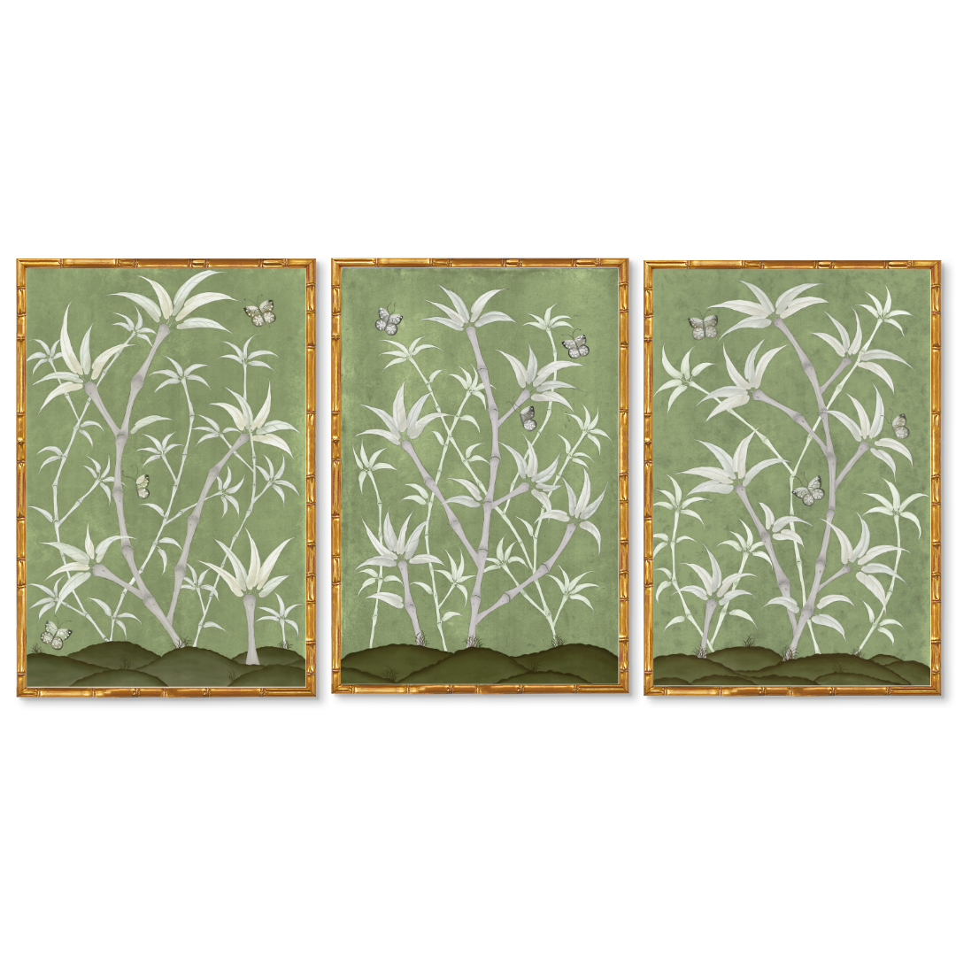 Bamboo En Fleur Triptych | Chinoiserie Panel Print Trio