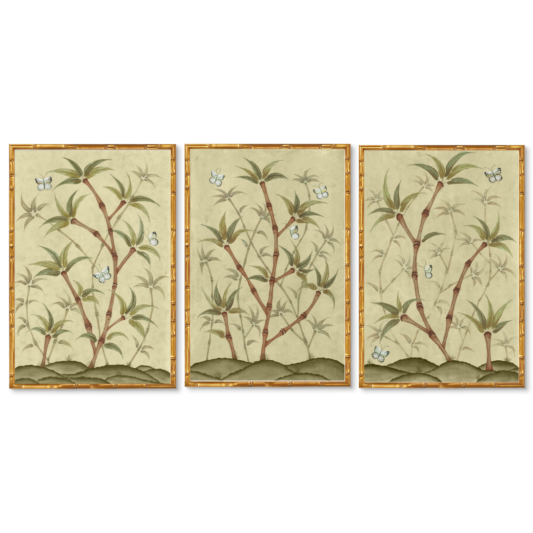 Bamboo En Fleur Triptych | Chinoiserie Panel Print Trio