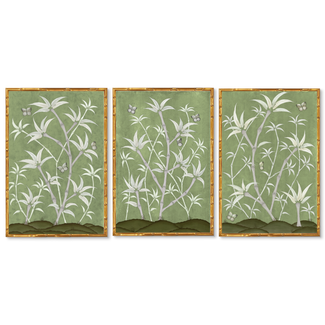 Bamboo En Fleur Triptych | Chinoiserie Panel Print Trio