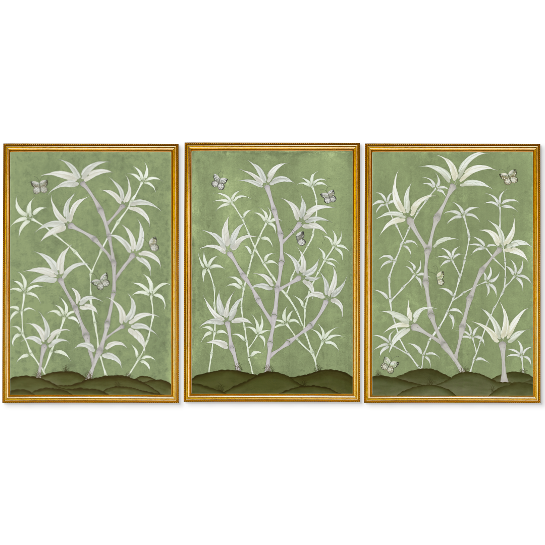 Bamboo En Fleur Triptych | Chinoiserie Panel Print Trio