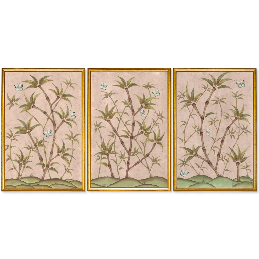 Bamboo En Fleur Triptych | Chinoiserie Panel Print Trio