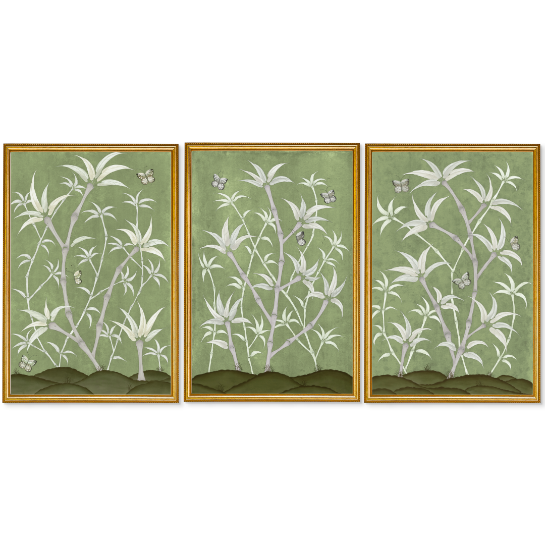 Bamboo En Fleur Triptych | Chinoiserie Panel Print Trio