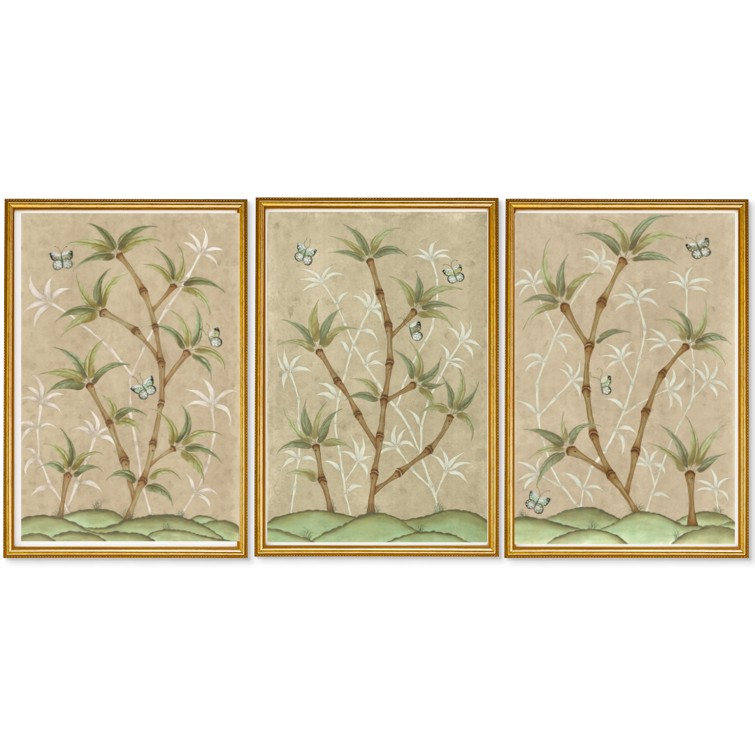 Bamboo En Fleur Triptych | Chinoiserie Panel Print Trio