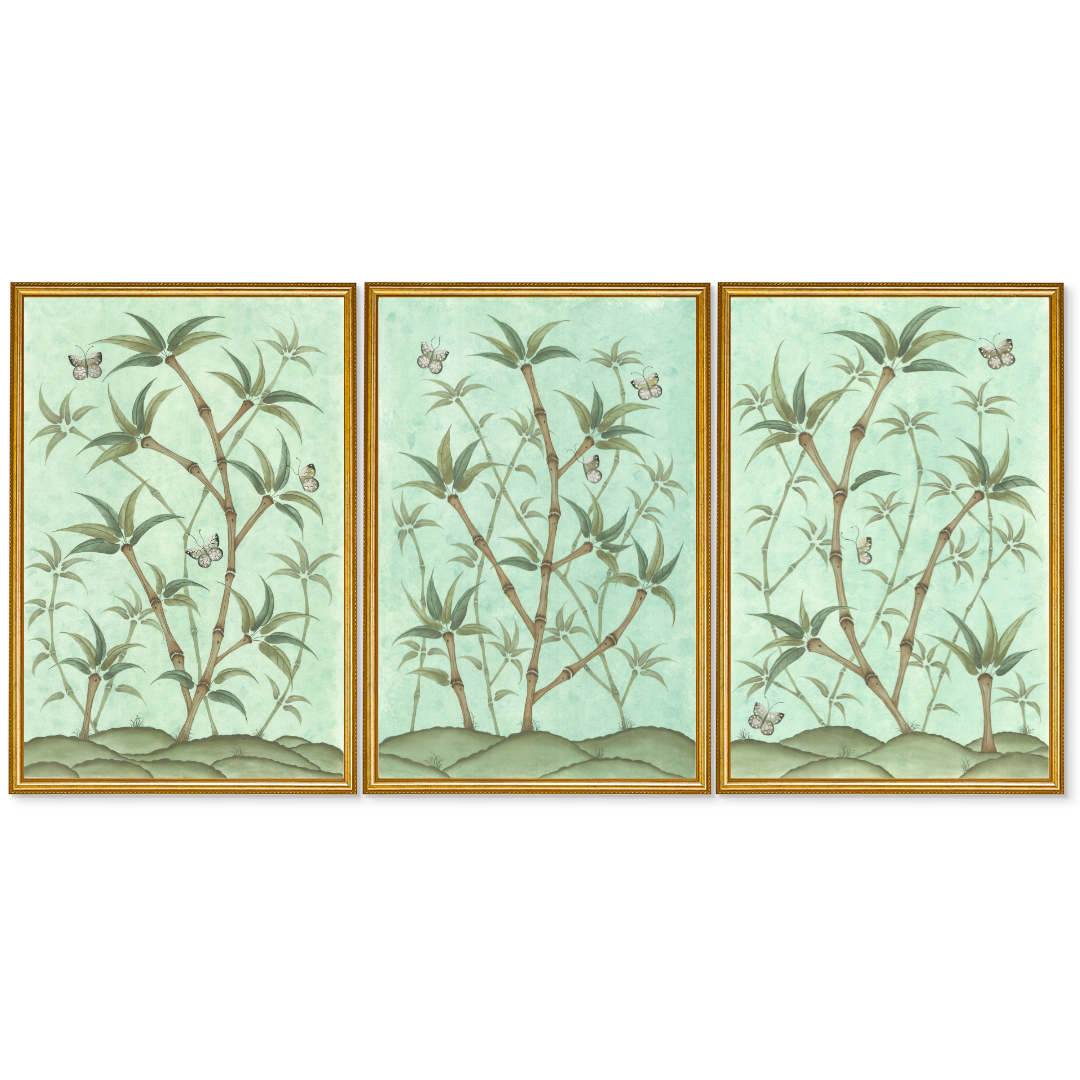 Bamboo En Fleur Triptych | Chinoiserie Panel Print Trio