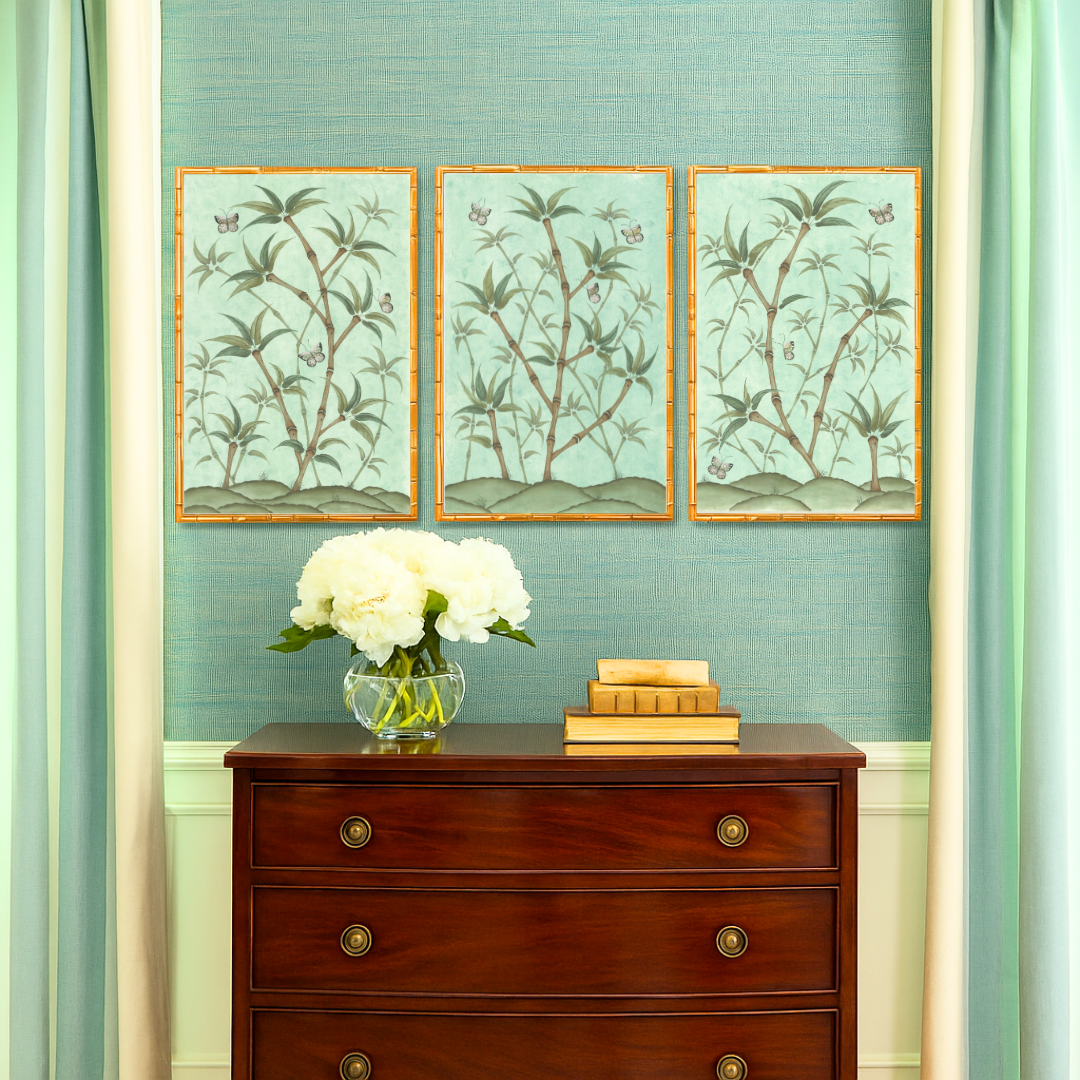 Bamboo En Fleur Triptych | Chinoiserie Panel Print Trio