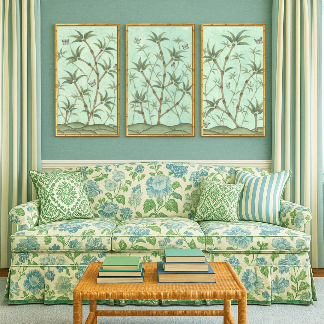 Bamboo En Fleur Triptych | Chinoiserie Panel Print Trio