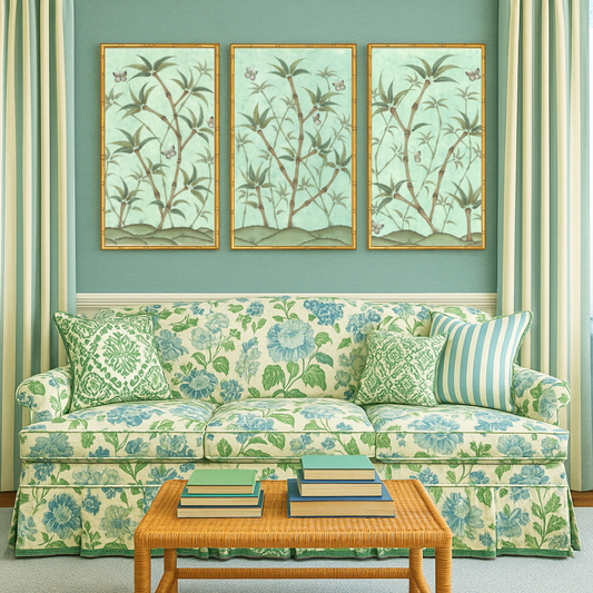 Bamboo En Fleur Triptych | Chinoiserie Panel Print Trio