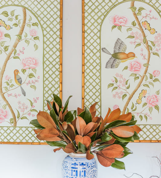 Original Chinoiserie Panels on Silk (Pair of 2) | Le Jardín De Elizabeth