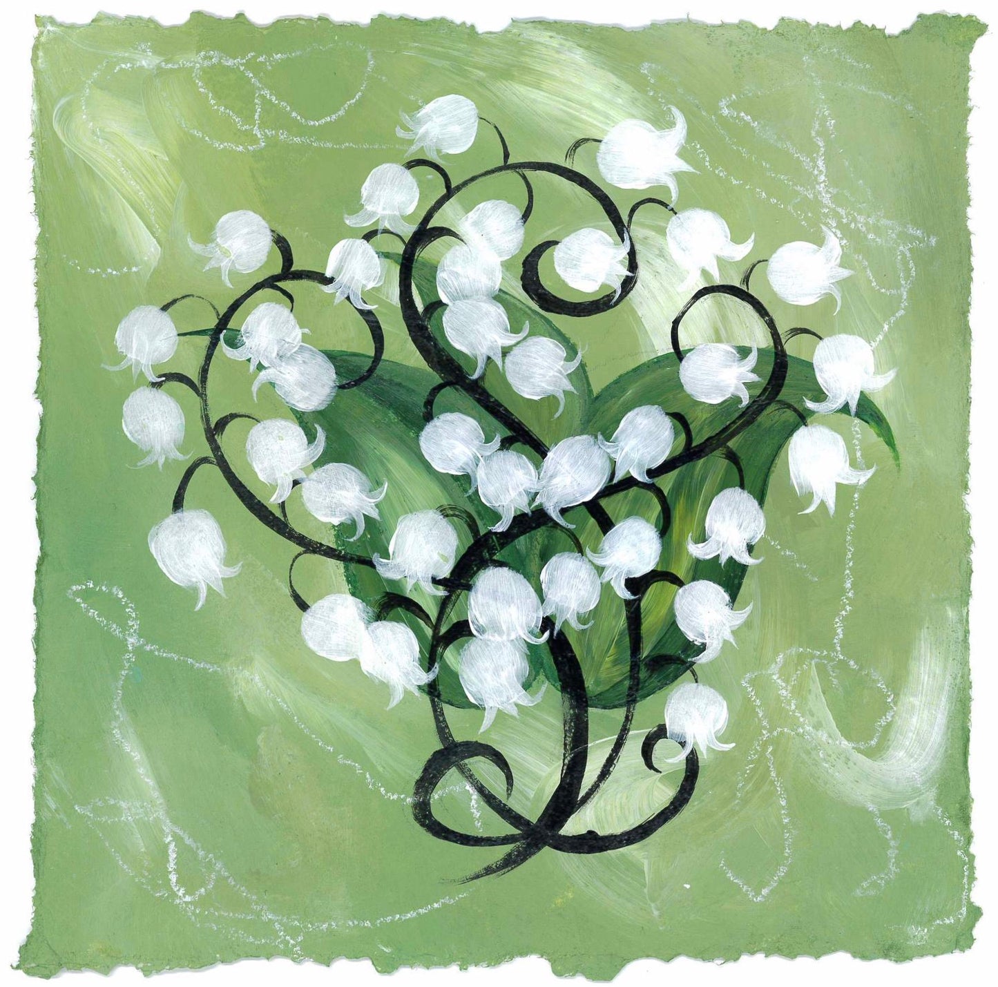 Lily of the Valley en Vert Original on Deckled Edge (8"x8")