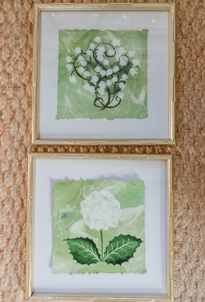 Lily of the Valley & Hydrangeas En Vert Pair on Deckled Edge (8x8)