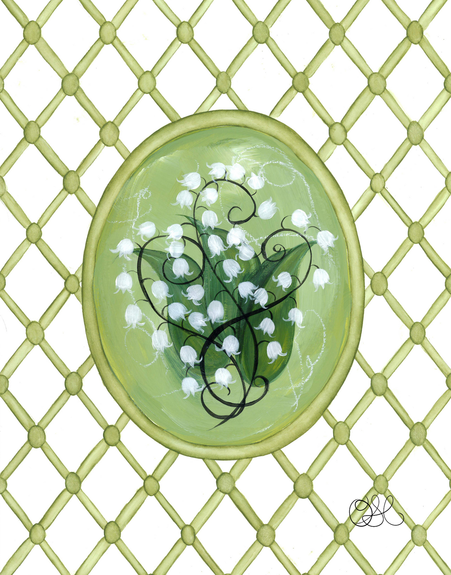 Lily of the Valley Trellis En Vert Art Print