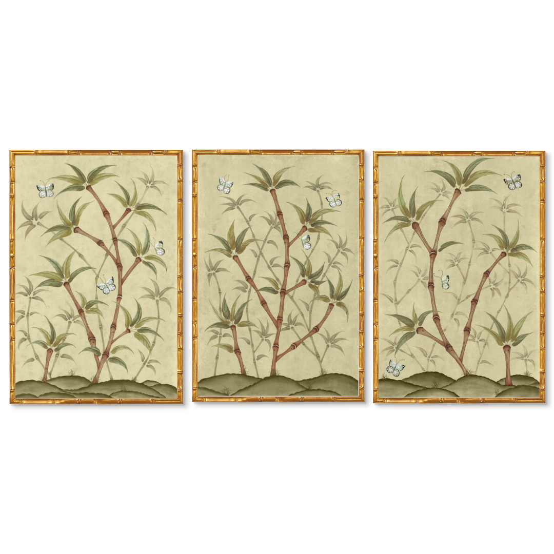 Bamboo En Fleur Triptych | Chinoiserie Panel Print Trio