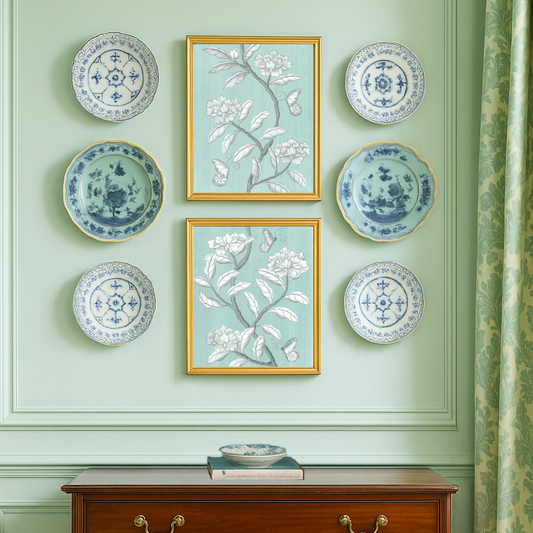 "La Mer" Pair of 11x14 Chinoiserie Originals on Papier