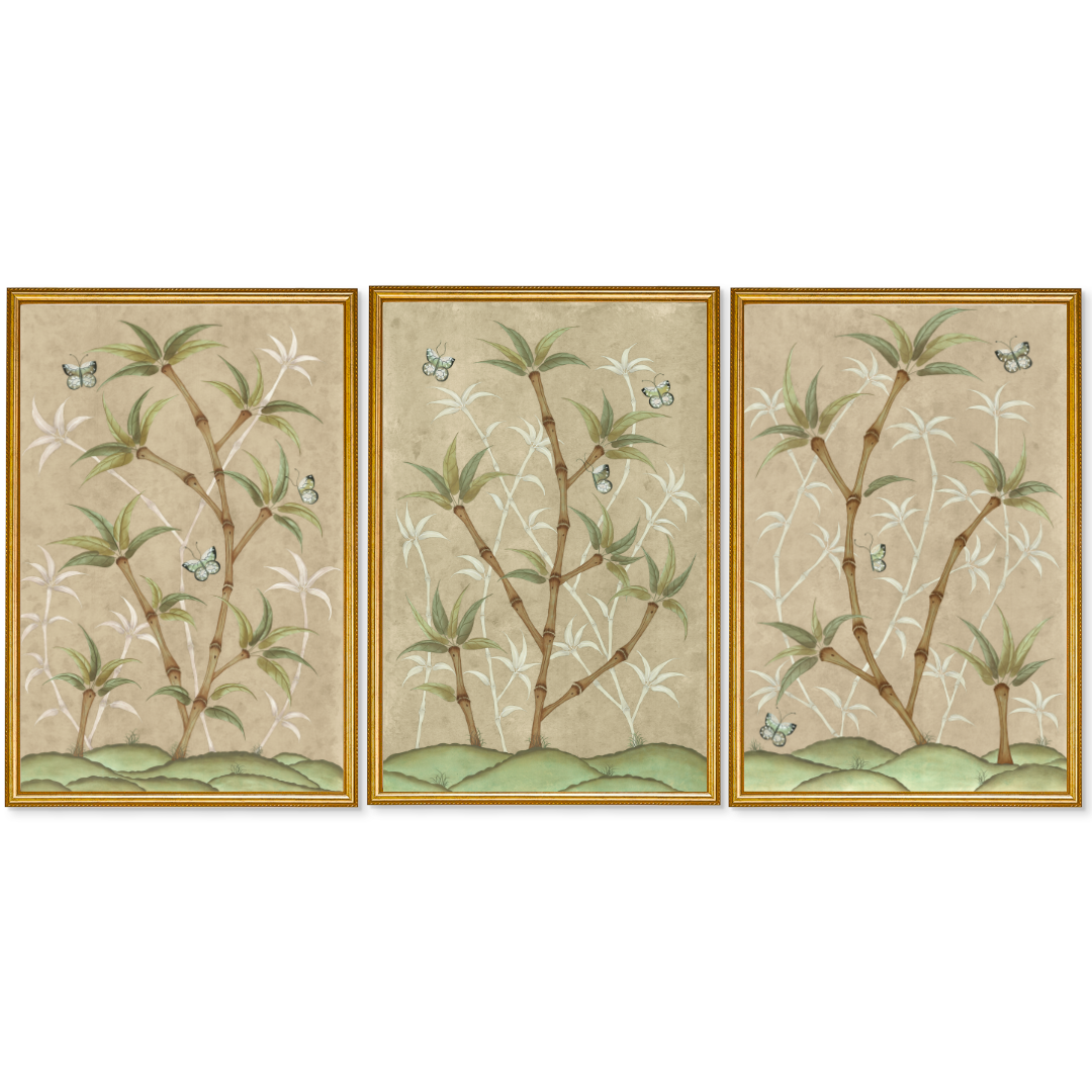Bamboo En Fleur Triptych | Chinoiserie Panel Print Trio