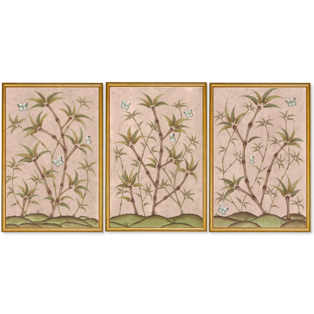 Bamboo En Fleur Triptych | Chinoiserie Panel Print Trio
