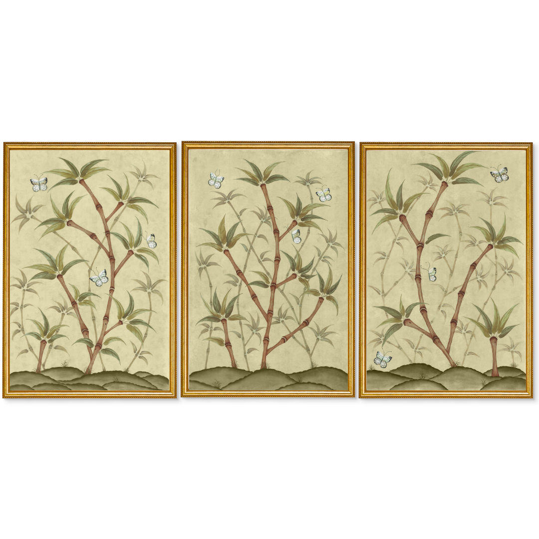 Bamboo En Fleur Triptych | Chinoiserie Panel Print Trio