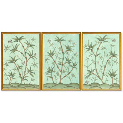 Bamboo En Fleur Triptych | Chinoiserie Panel Print Trio