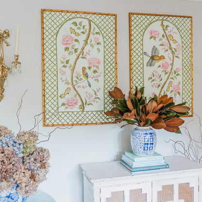 Original Chinoiserie Panels on Silk (Pair of 2) | Le Jardín De Elizabeth