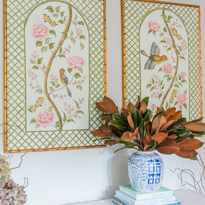 Original Chinoiserie Panels on Silk (Pair of 2) | Le Jardín De Elizabeth